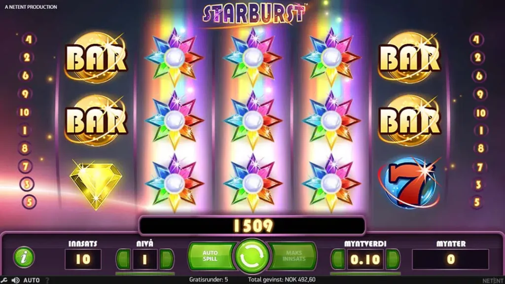 Starburst slot reels with expanded star wild symbols