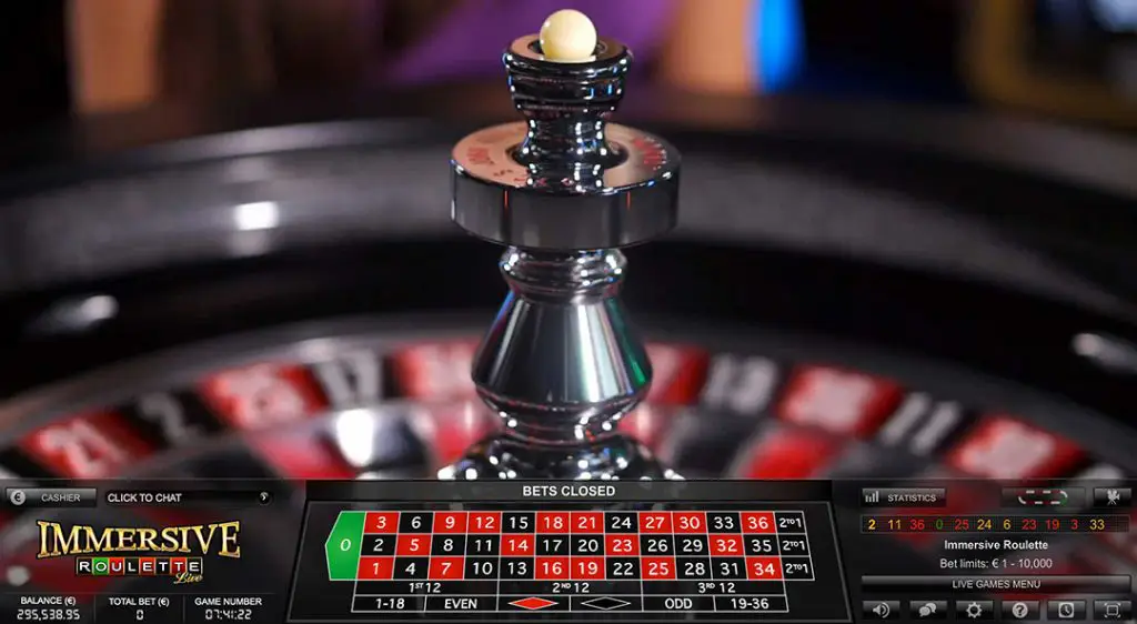 Immersive Roulette casino game by Evolution Gaming, showcasing the live roulette wheel and betting table interface.