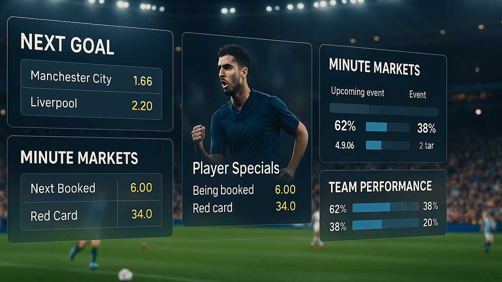 Live football betting interface with changing in-play markets