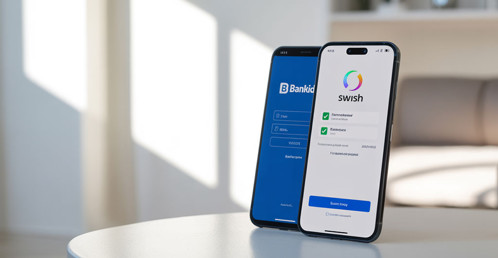 Smartphone med Swish och Trustly-appar öppna, representerar snabba uttag på svenska casinon.