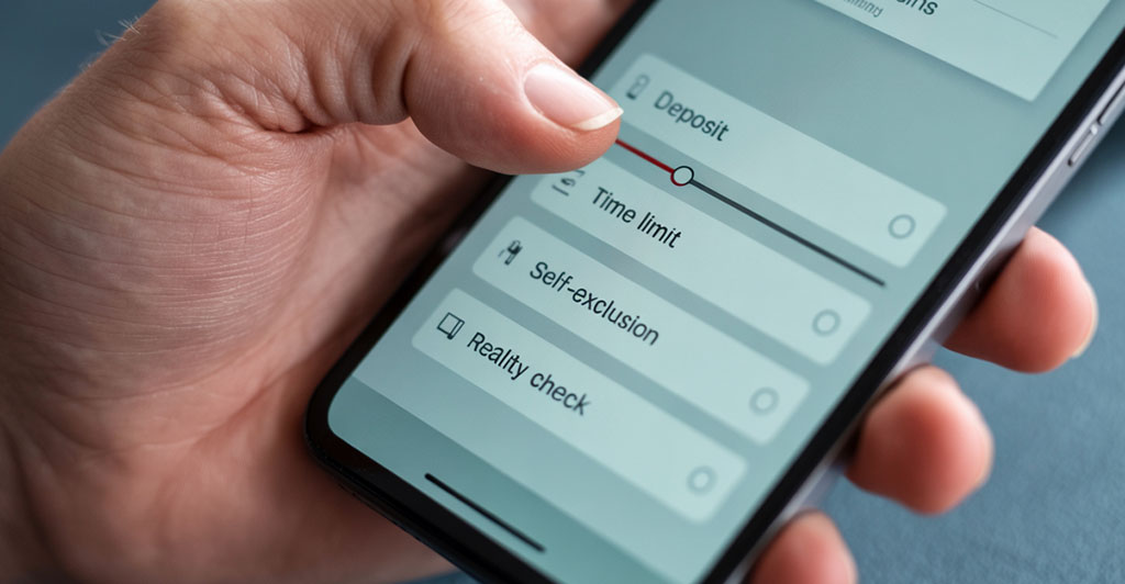 Användare som justerar spelgränser i en gambling-app på mobilen.