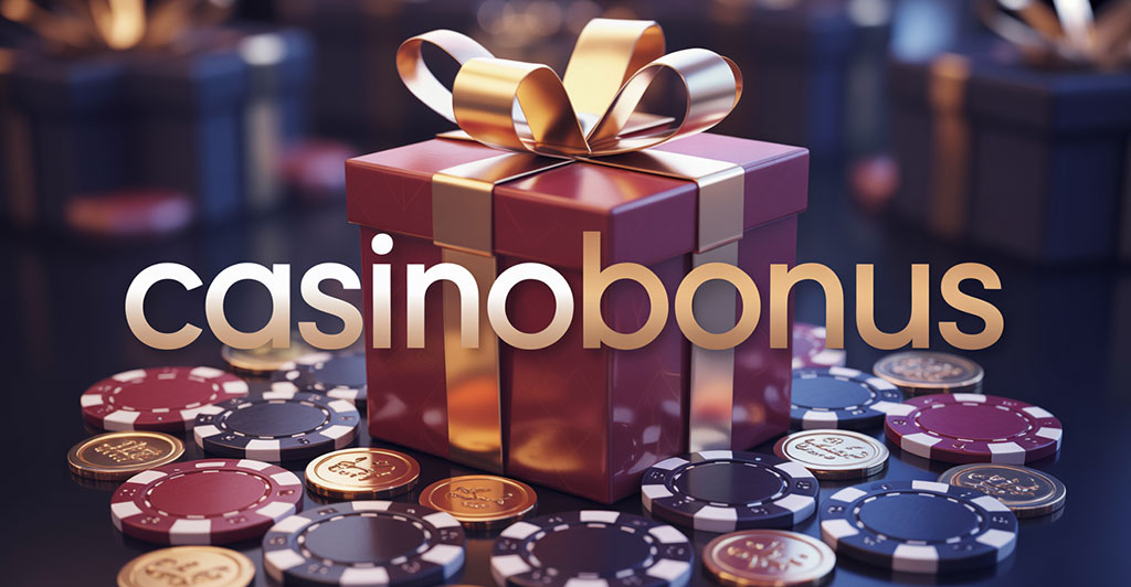 Digital illustration som symboliserar casinobonusar 2025 – mynt, chips och ljuseffekter som representerar välkomstbonusar och free spins.