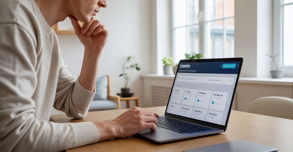 Person jämför casinobonusar online på en laptop.