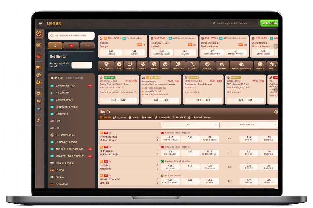 Lodur Sportsbook på en MacBook Pro